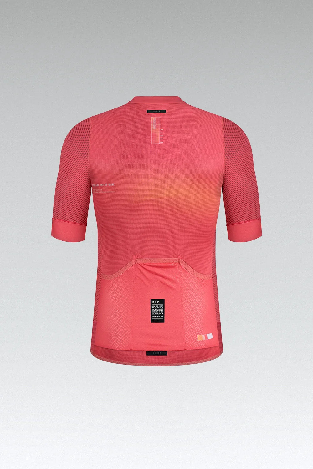Gobik Carrera Paradise cycling jersey in coral pink with mesh sleeves and rear pockets