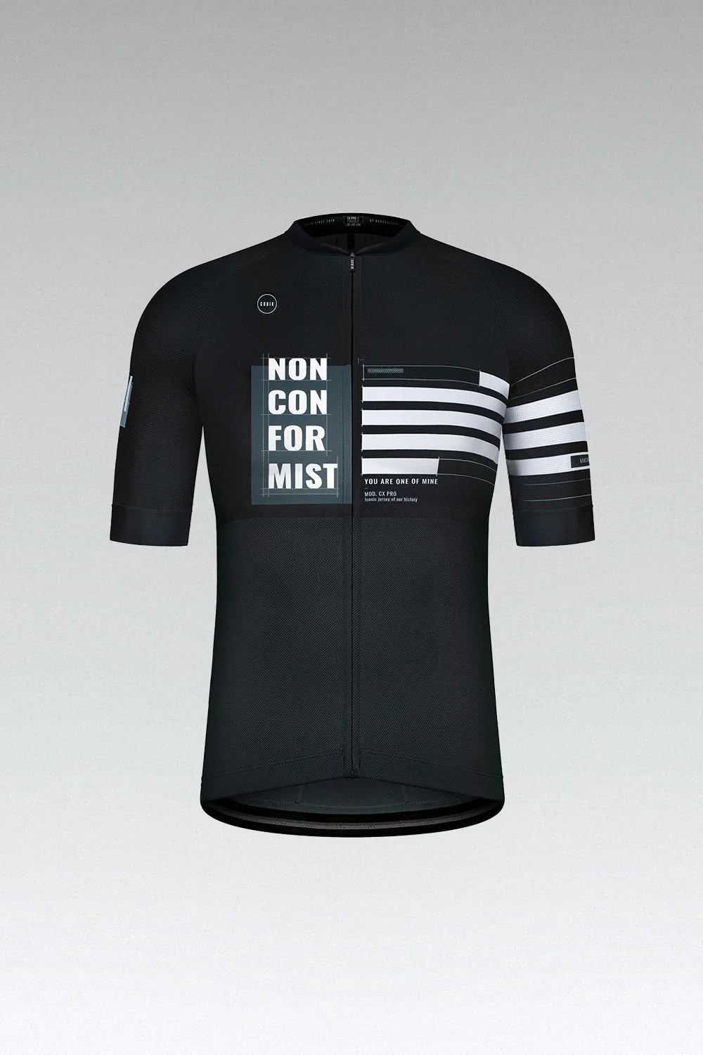 Gobik CX Pro 2.0 cycling jersey in black with NON CONFORMIST text and white stripe details