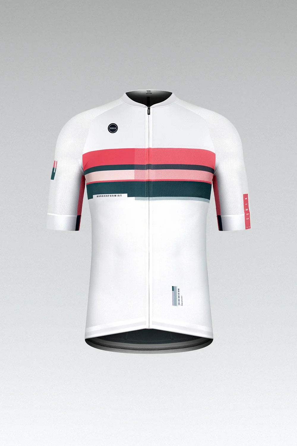 Gobik CX Pro 2.0 cycling jersey in Pink Streak colorway with white base and pink teal stripes