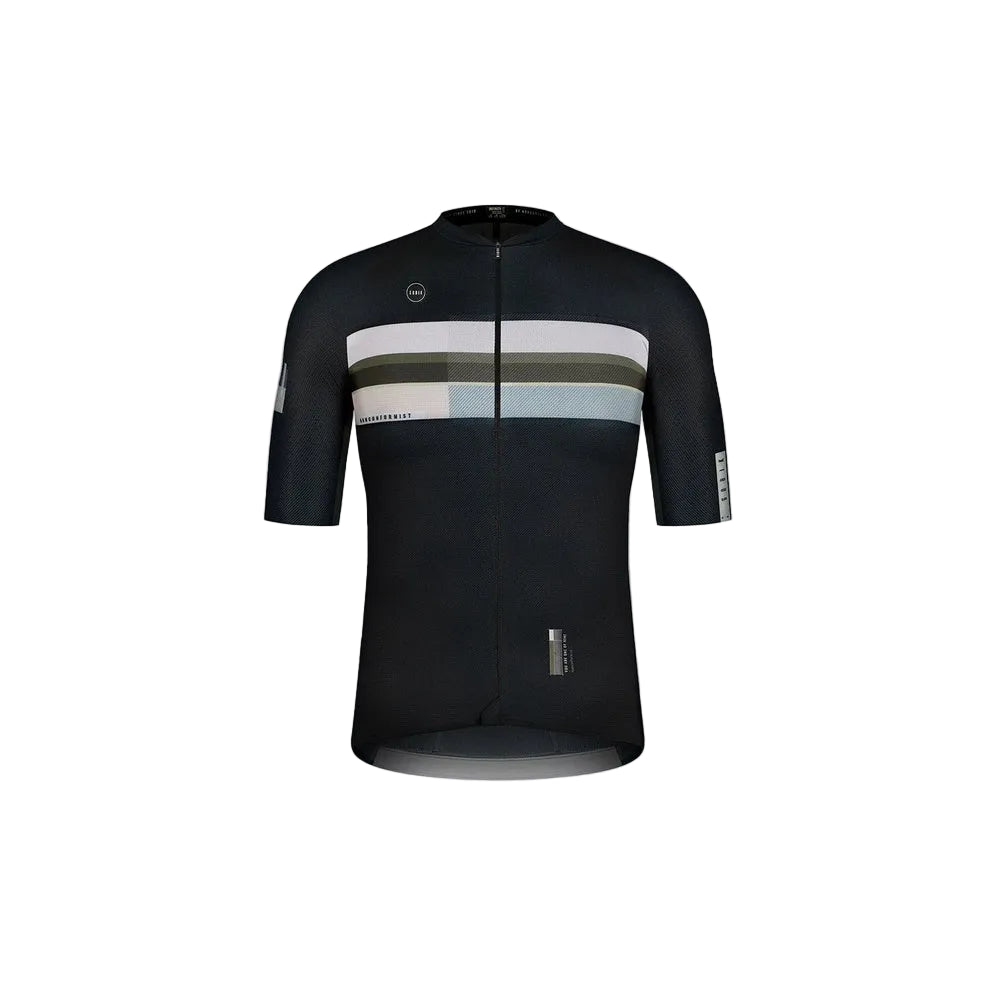 Gobik Infinity cycling jersey in black with army streak pattern horizontal stripes