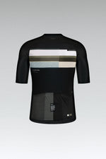 Gobik Infinity cycling jersey in black with colorful horizontal stripe pattern
