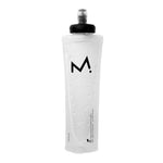 Maurten clear transparent 550ml sports drink bottle with black cap and logo