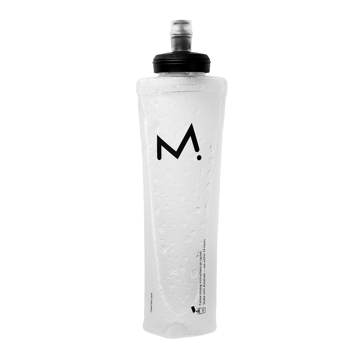 Clear Maurten drink flask 550ml with black cap and M logo