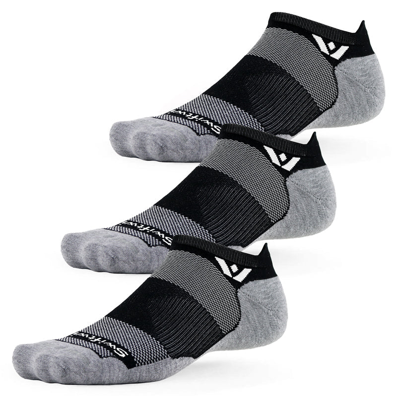 Swiftwick Maxus Zero Tab no-show running socks in black with grey heel and toe