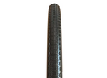 Black folding bicycle tire with textured tread pattern and brown sidewalls