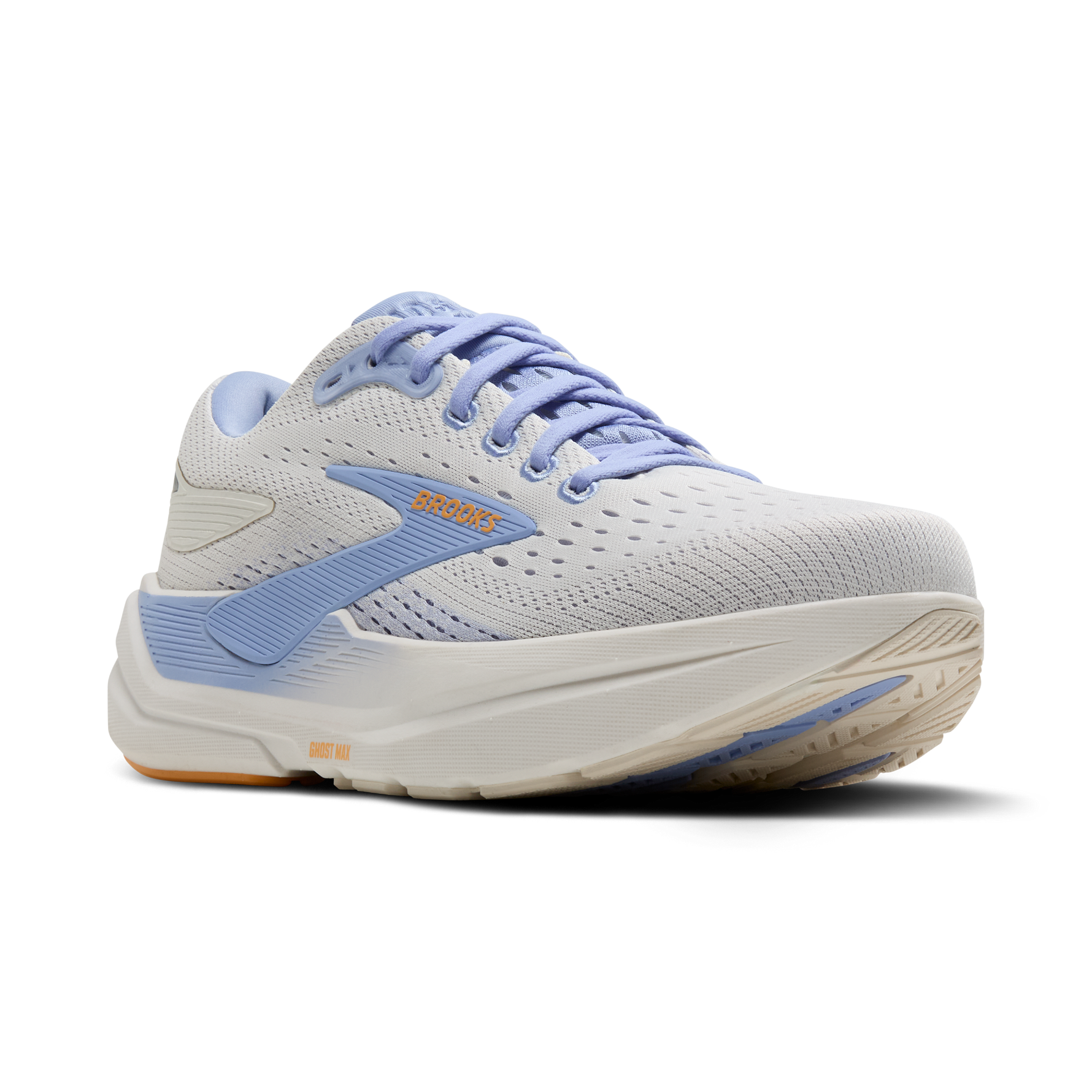 Brooks Ghost Max 3 women's running shoe in coconut, blue heron and orange colorway
