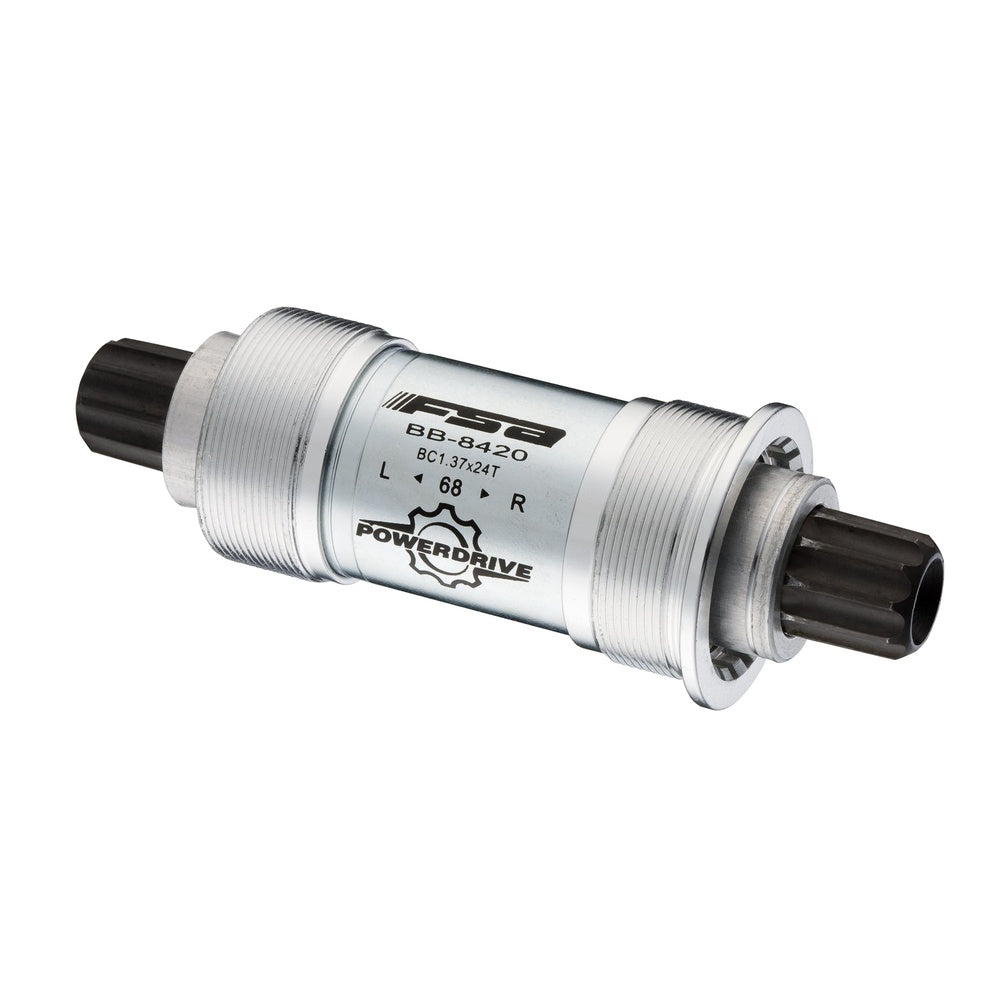FSA PowerDrive BB-8420 bottom bracket in silver aluminum finish with threaded cups
