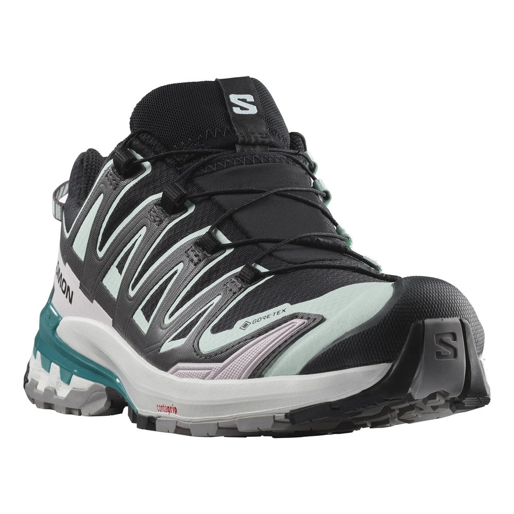 Salomon XA Pro 3D GTX women's trail running shoe in black with aqua accents