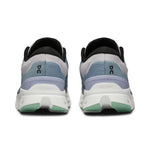 On Cloudstratus 3 women's running shoes in metal and wisteria colorway, rear view