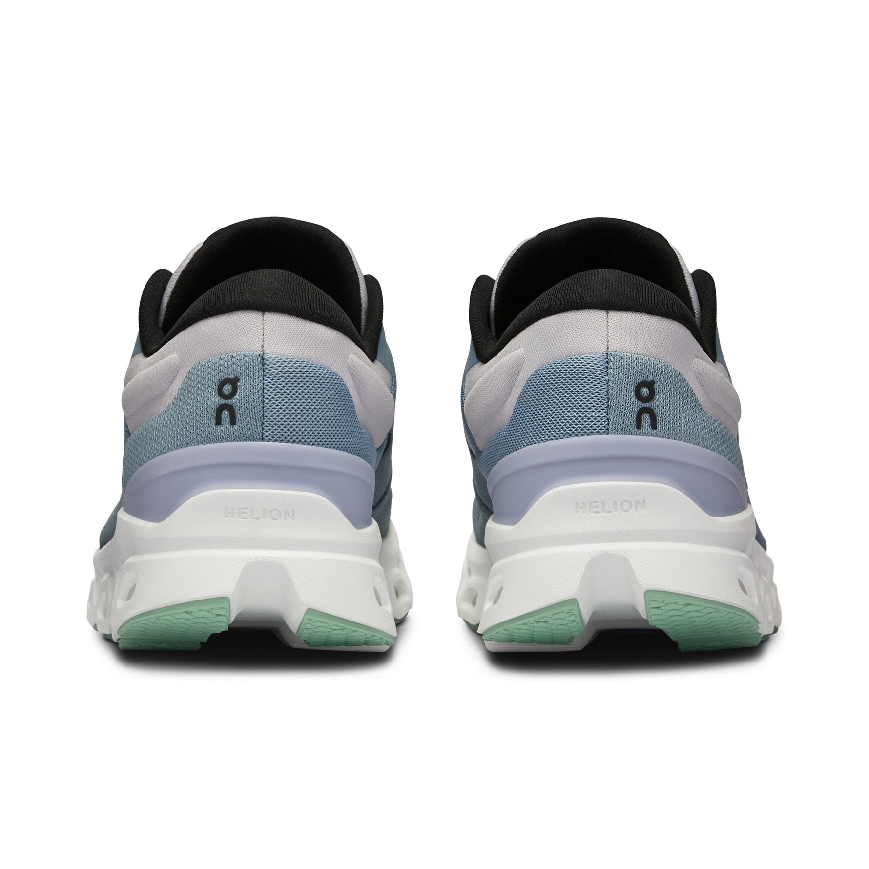 On Cloudstratus 3 women's running shoes in metal and wisteria colorway, rear view