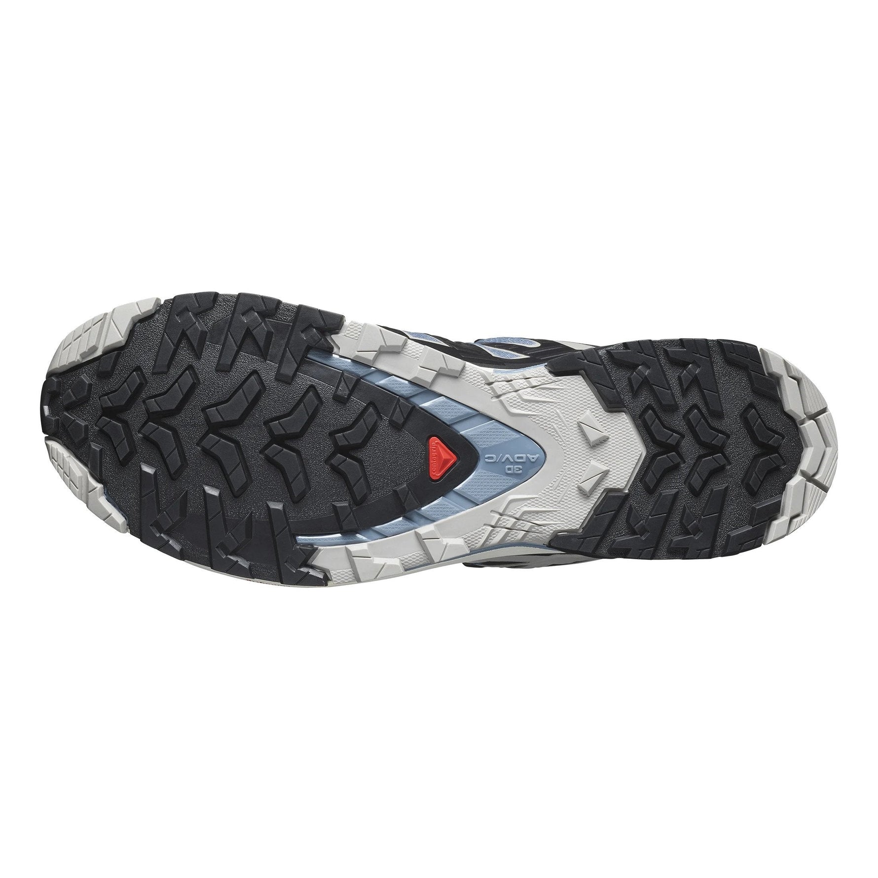 Salomon XA Pro 3D GTX trail running shoe sole view showing black outsole with blue details