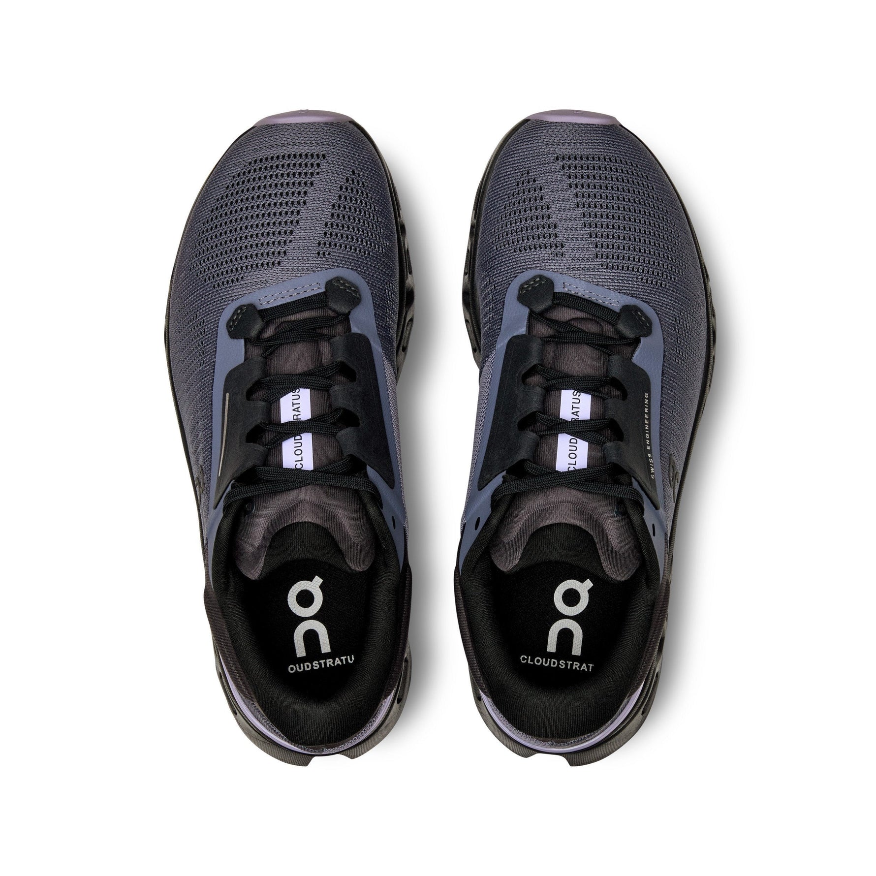 On Cloudstratus 3 women's running shoes in metal gray with wisteria purple accents