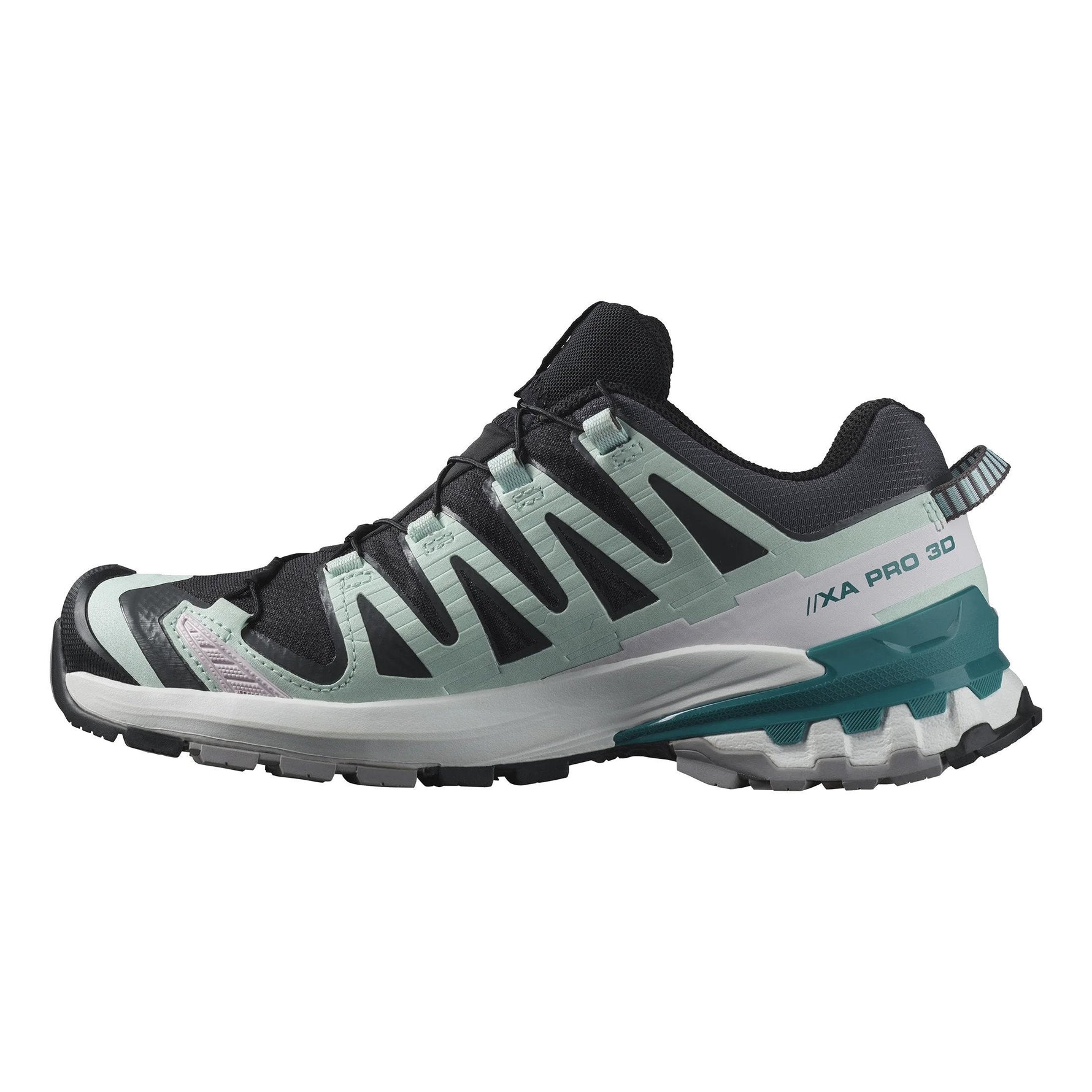 Salomon XA Pro 3D GTX women's trail running shoe in black with aqua accents