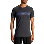 Brooks Distance Graphic T-Shirt in heather asphalt with blue runner stripe design