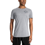 Brooks Distance Graphic T-Shirt in heather gray with RUN logo on chest