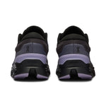 On Cloudstratus 3 running shoes rear view in metal grey with wisteria purple midsole
