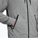 Grey men's zipped hoodie with black zipper details and front pockets