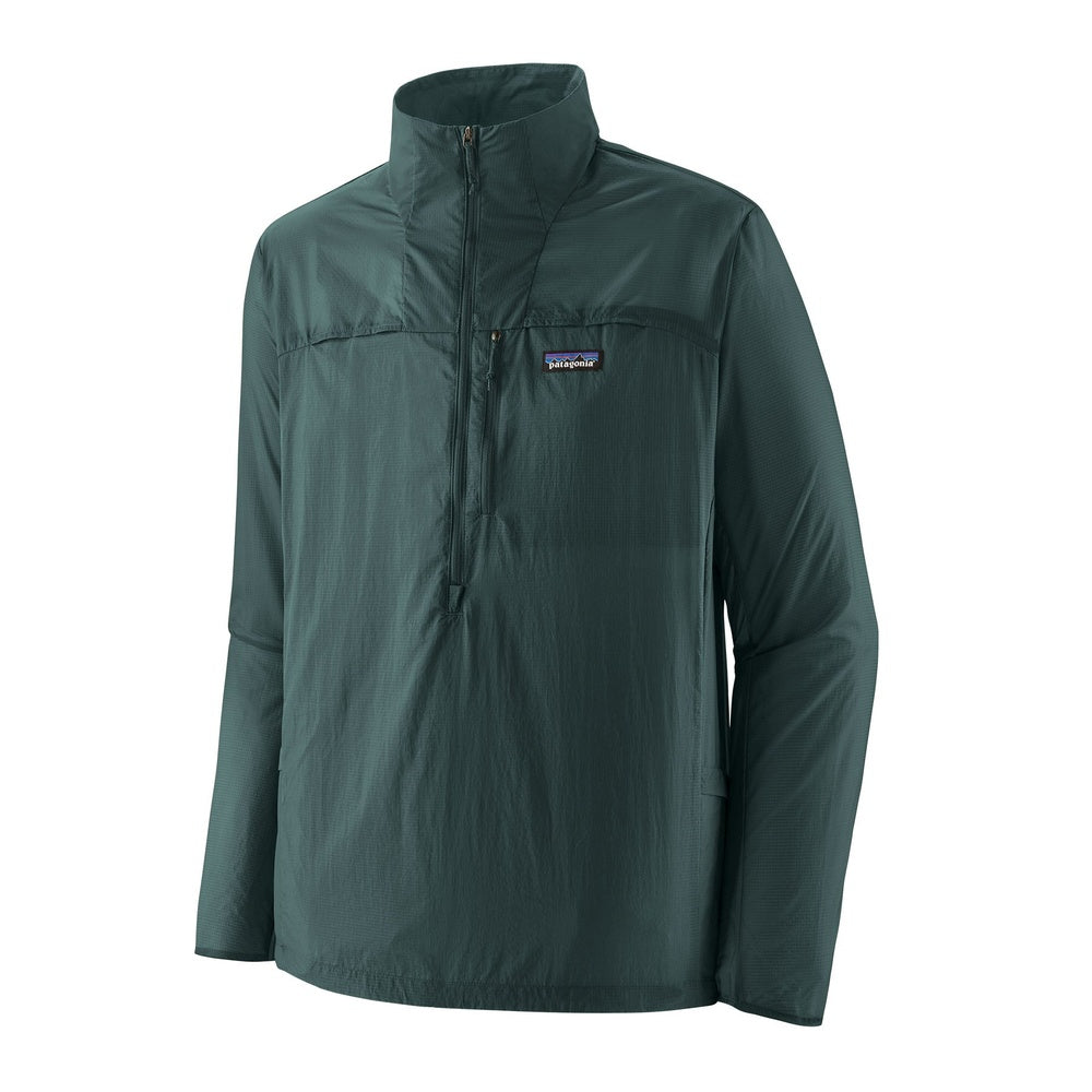 Patagonia Houdini Stash half-zip pullover jacket in dark green with Patagonia logo