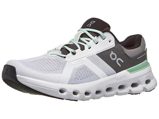 On Cloudrunner 2 running shoe in glacier white and sage green colorway