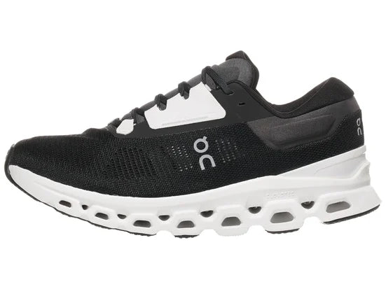 On Cloudstratus 3 men's running shoe in black with white CloudTec sole