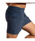 Brooks Sherpa 5-inch 2-in-1 running shorts in navy blue with zippered pocket