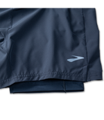 Brooks Sherpa 5-inch 2-in-1 running short in navy blue with liner detail
