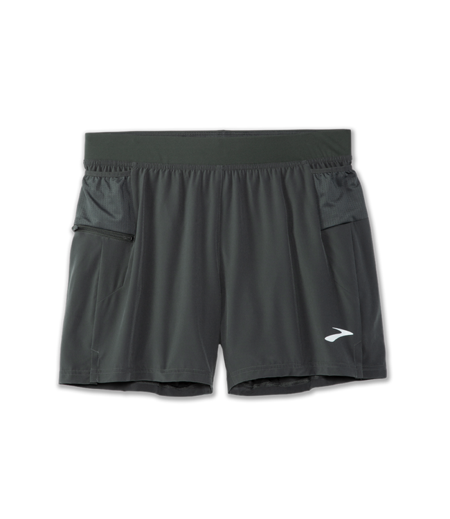 Brooks Sherpa 5-inch 2-in-1 men's running shorts in steel gray with side pockets
