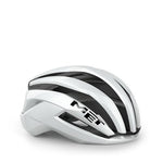 MET Trenta 3K Carbon MIPS cycling helmet in white with black carbon fiber stripes