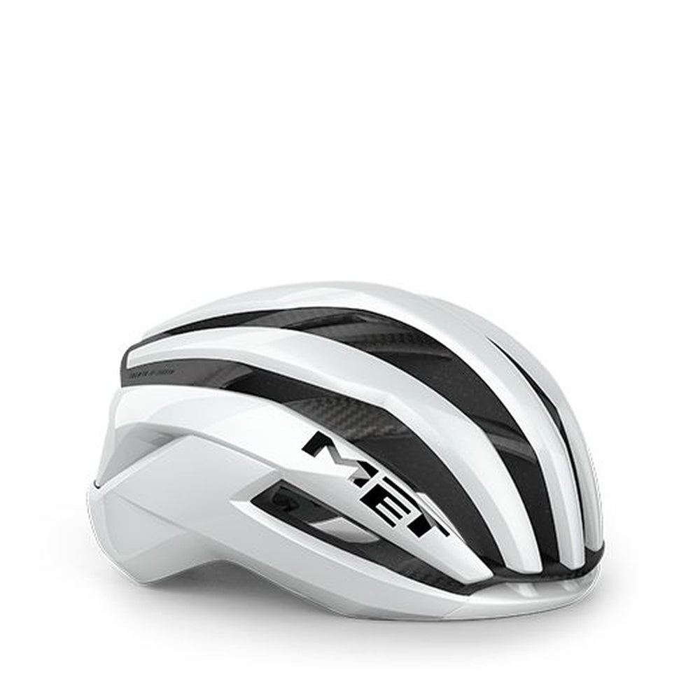 MET Trenta 3K Carbon cycling helmet in white gloss with black carbon fiber details