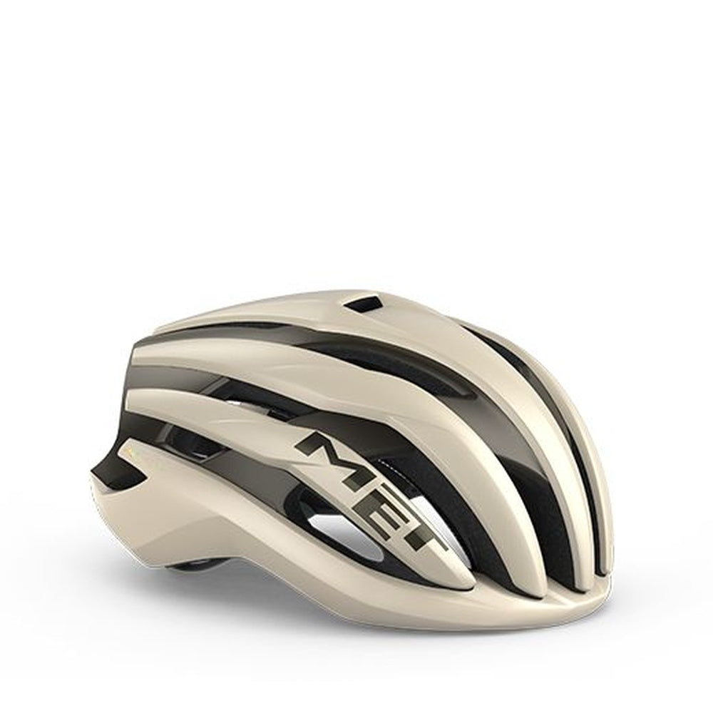 MET Trenta MIPS cycling helmet in cream beige with black ventilation channels