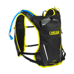 CamelBak Trail Run hydration vest in black with yellow accents and blue hydration tube