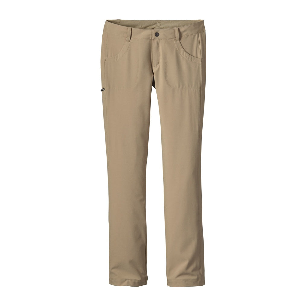 Patagonia women's khaki hiking pants with button closure and front pockets