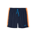 Brooks Moment 7-inch men's running shorts in navy with orange side stripes
