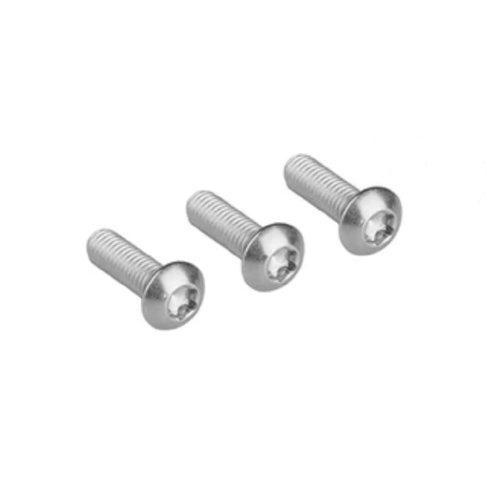 Three silver Wolf Tooth stainless steel Torx button head water bottle cage bolts