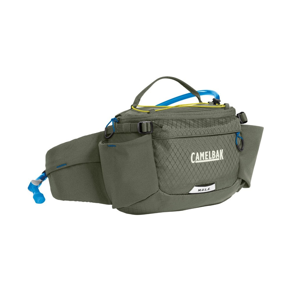 CamelBak M.U.L.E. waist pack in dusty olive green with hydration tube