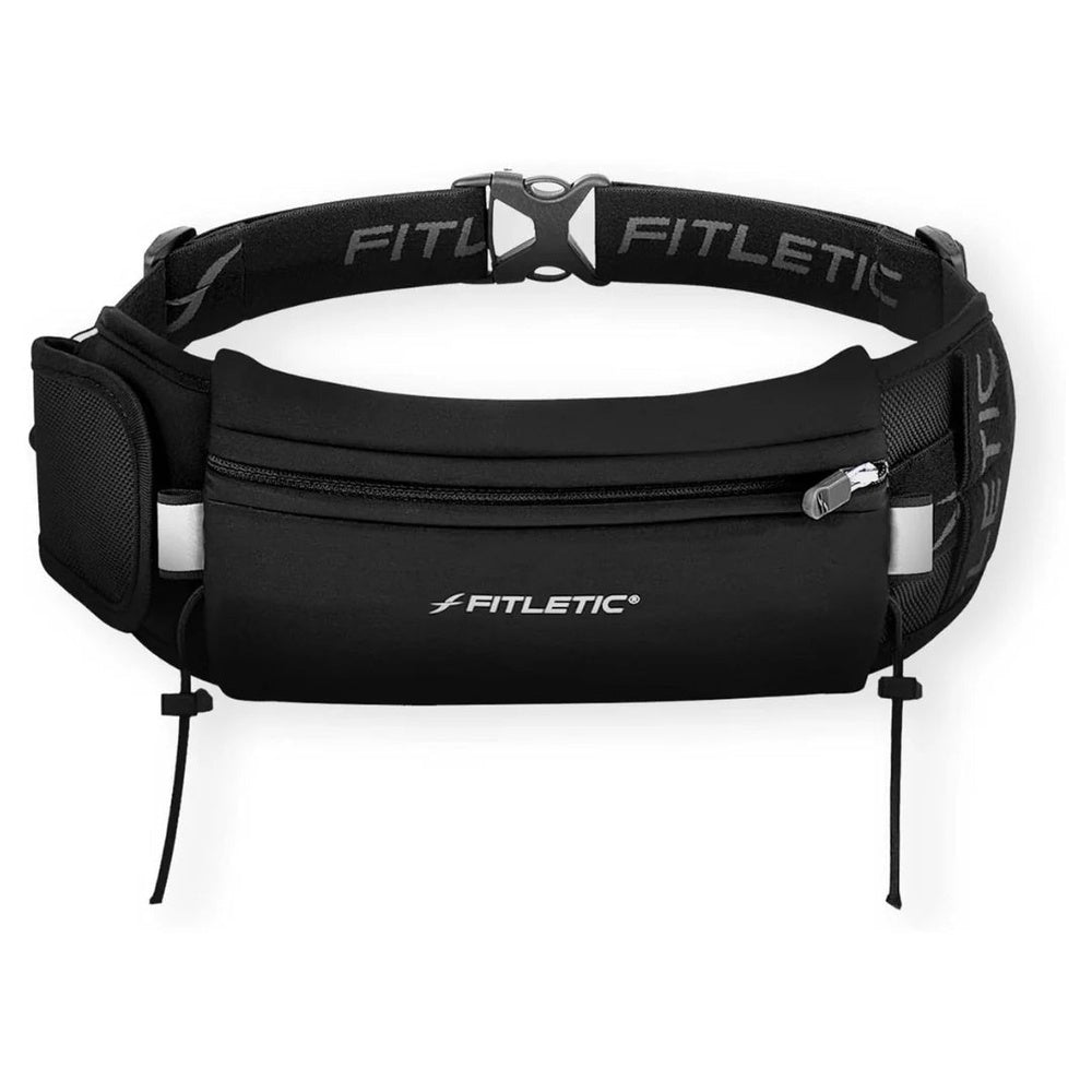 Fitletic Ultimate II black running belt pouch with zipper pocket and side gel holders