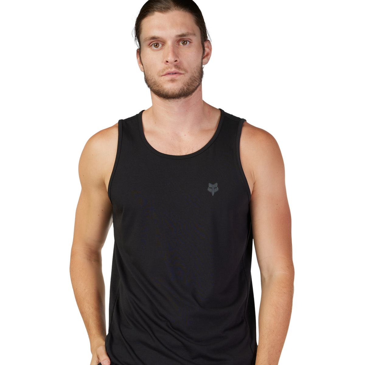 Fox Racing men's black tank top with subtle fox head logo on chest