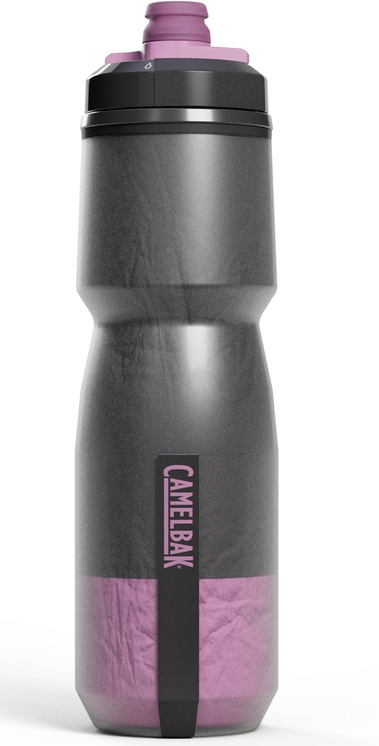 CamelBak Podium Chill water bottle in reflective ghost gray with purple details