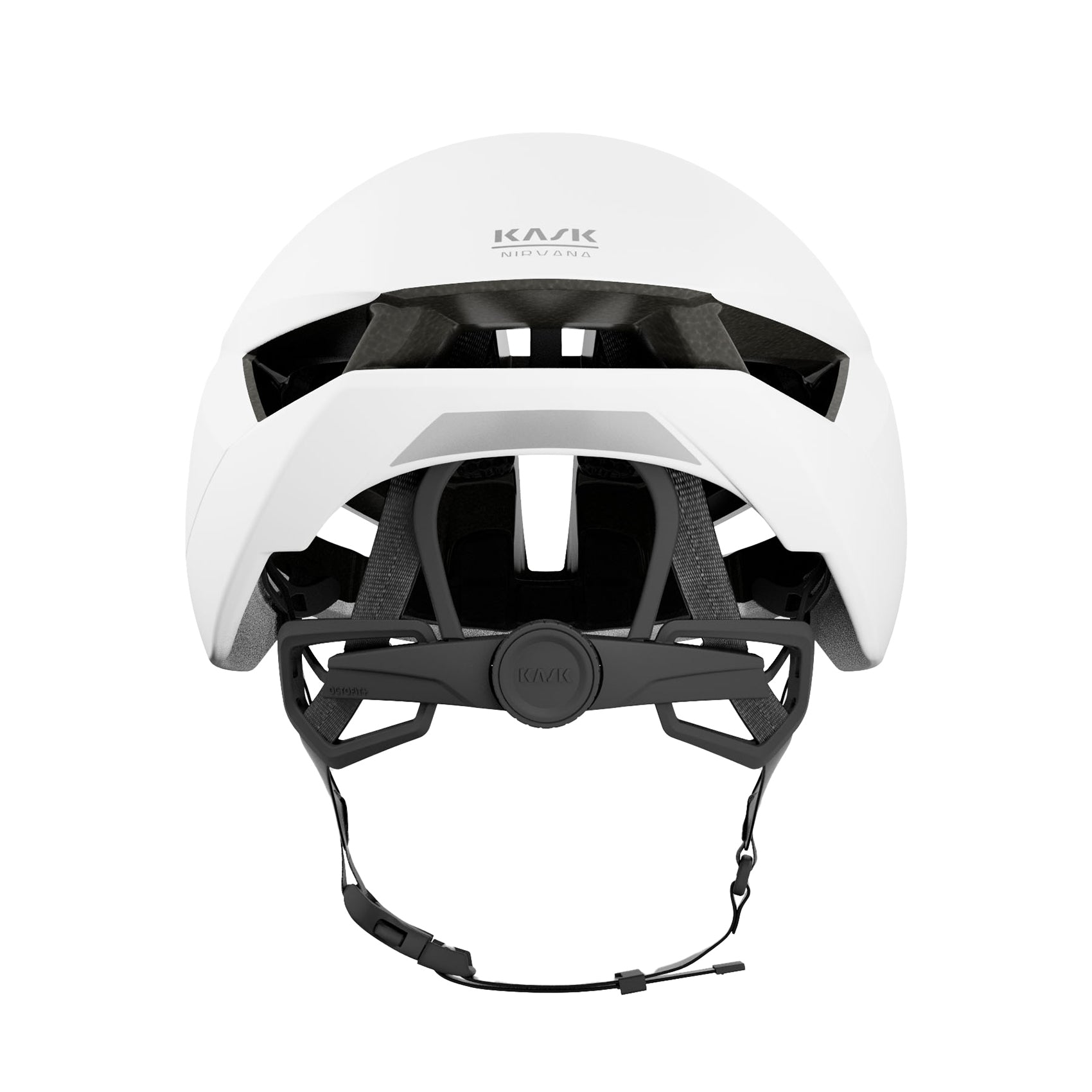 KASK Nirvana Helmet in White Matt - rear view showing internal structure and adjustment system