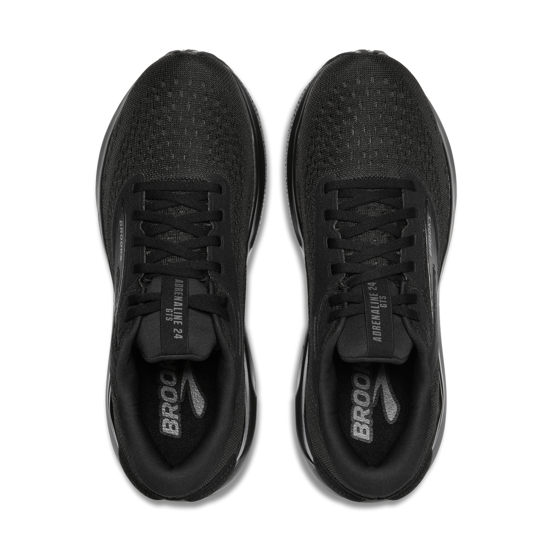 Brooks Adrenaline GTS 24 men's running shoes in black colorway, top view