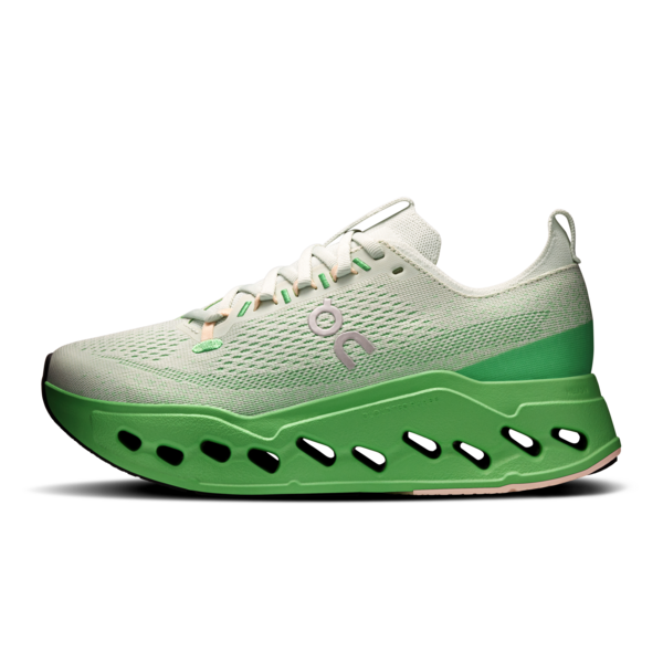 On Cloudsurfer Max women's running shoe in mint green with distinctive cloud sole