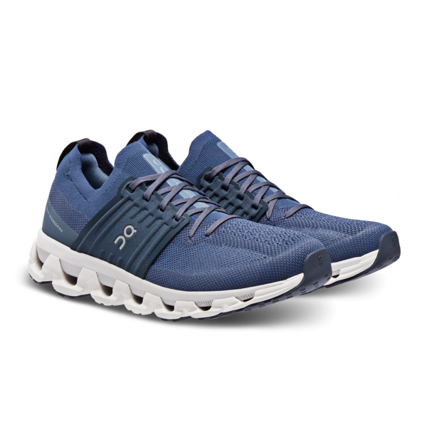 On Cloudswift 3 running shoes in denim blue with white CloudTec sole