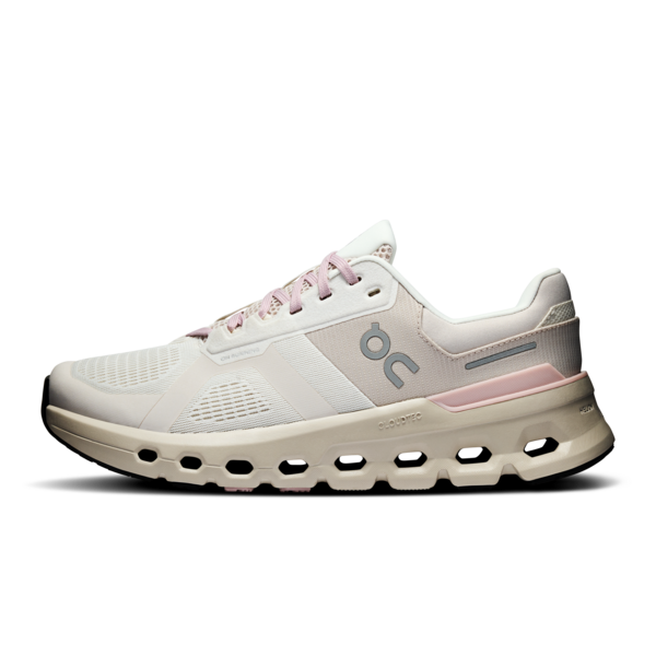 On Cloudrunner 2 women's running shoe in silver with mauve pink accents