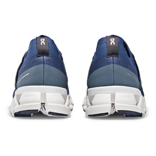 On Cloudswift 3 running shoes in denim blue colorway, rear view showing heel design