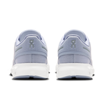 On Cloud 6 women's running shoes in nimbus gray and white colorway, rear view