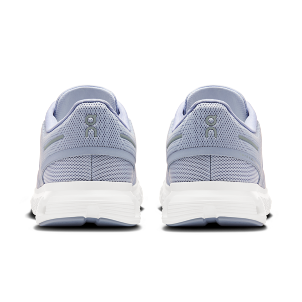 On Cloud 6 women's running shoes in nimbus gray and white colorway, rear view