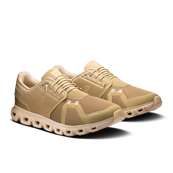 On Cloud 6 running shoes in chai and sand colorway with CloudTec sole
