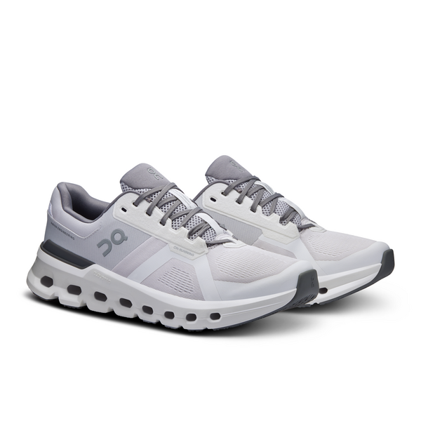 On Cloudrunner 2 men's running shoes in frost gray and white colorway