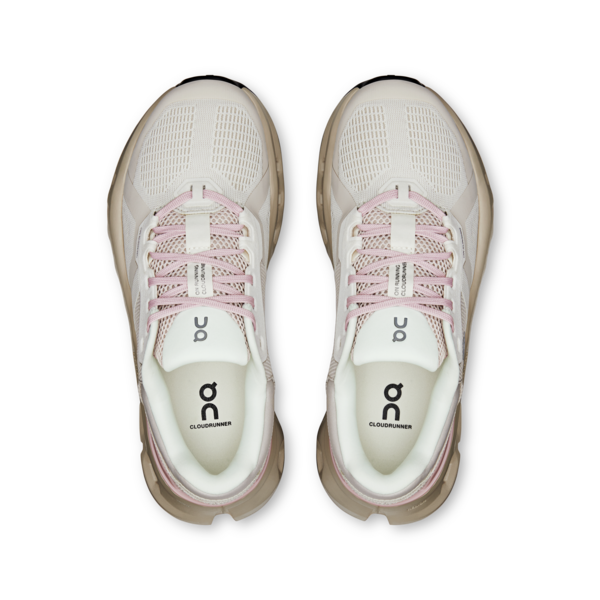 On Cloudrunner 2 women's running shoes in silver/mauve colorway, top view