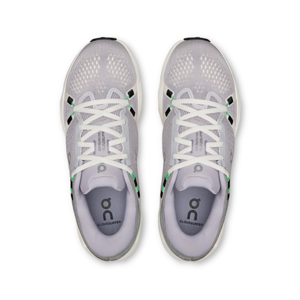 On Cloudsurfer 2 running shoes in lilac and ivory colorway, top view